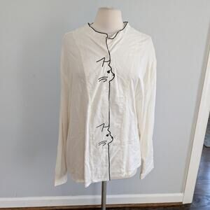 Women's Sergenti Kitty Cat Outline Shirt 1X Plus White Black